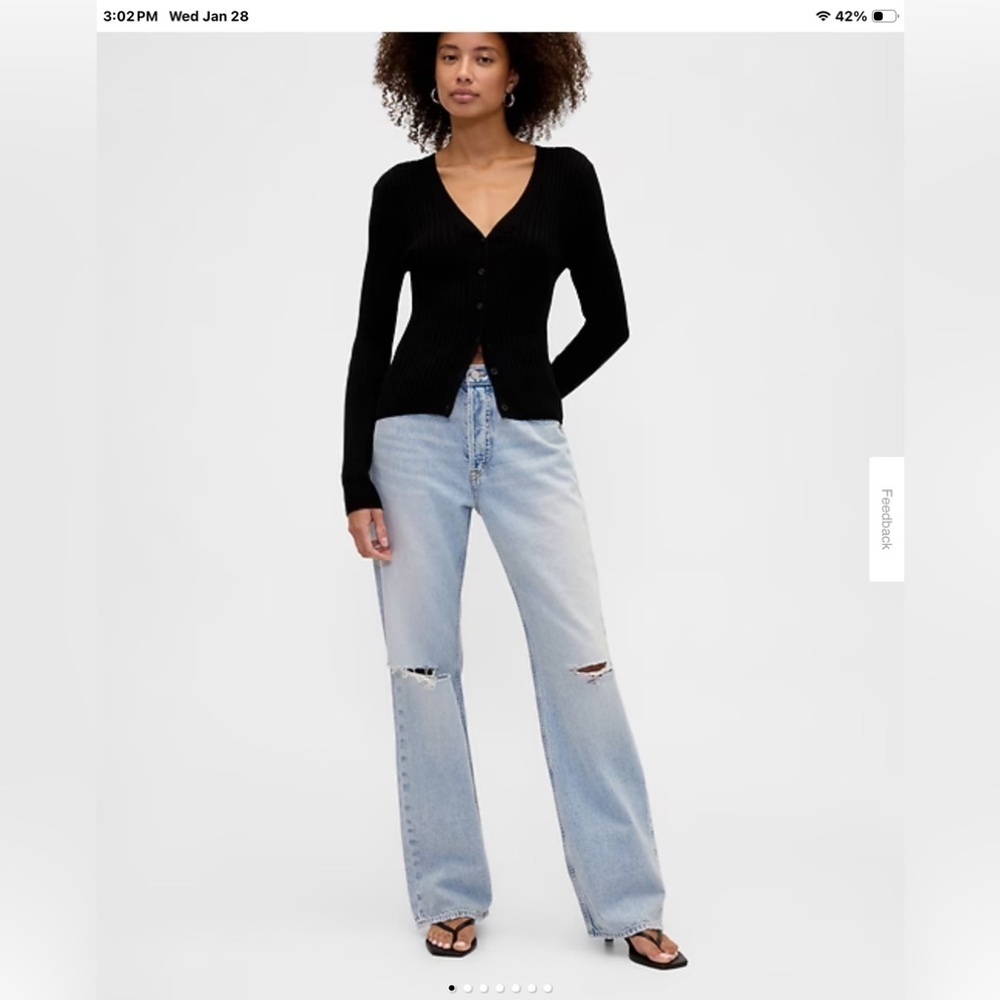 GAP Loose Fit Mid Rise Destructed Flare Light Blue Jeans. 10/30